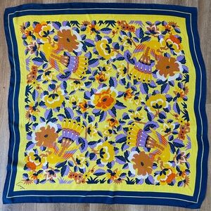 Vintage KenzoTakada Colorful bird and Floral Design Silk Scarf 33x33”